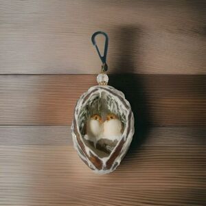 Vintage Elegant Egg Ornament Lovebirds Handcrafted Egg Artist Initials Christmas